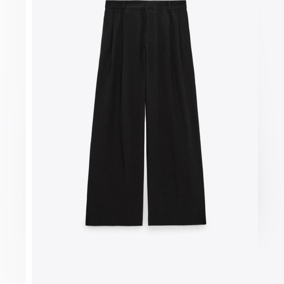 ZARA Black Linen Blend Full Length Dad Pants Size Large - Picture 1 of 5